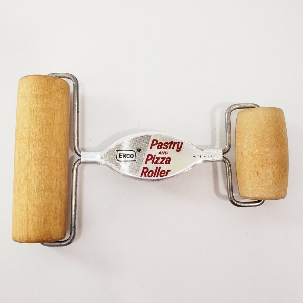 Vtg Ekco Pastry Pizza Roller Double Side Rolling Pin MCM Baking Kitchen Utensil